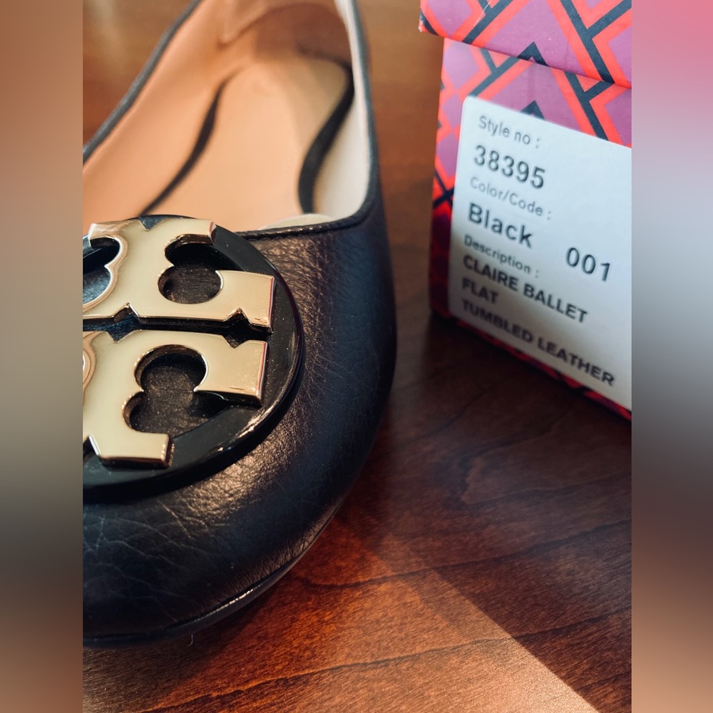 Tori Burch Claire Leather Black Ballet Flats NWOT - Picture 9 of 10